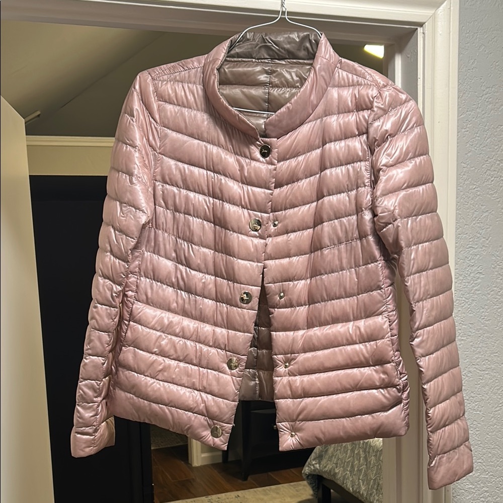 Herno Women's Pink/Taupe Reversible Quilted Jacket